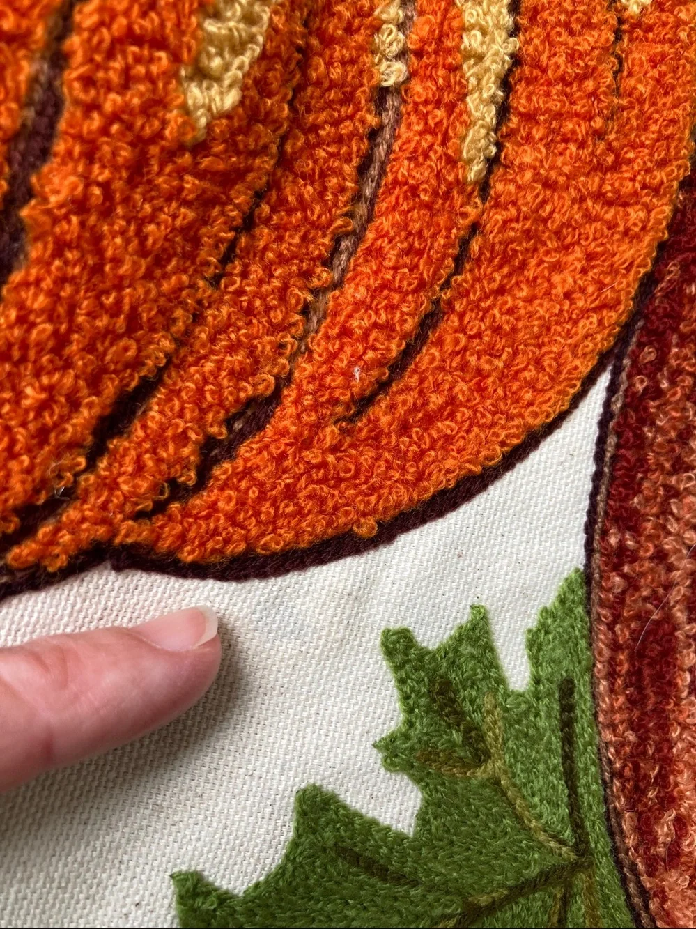 Pumpkin Fall Autumn Harvest Table Runner crewel embroidered Cotton by Domain